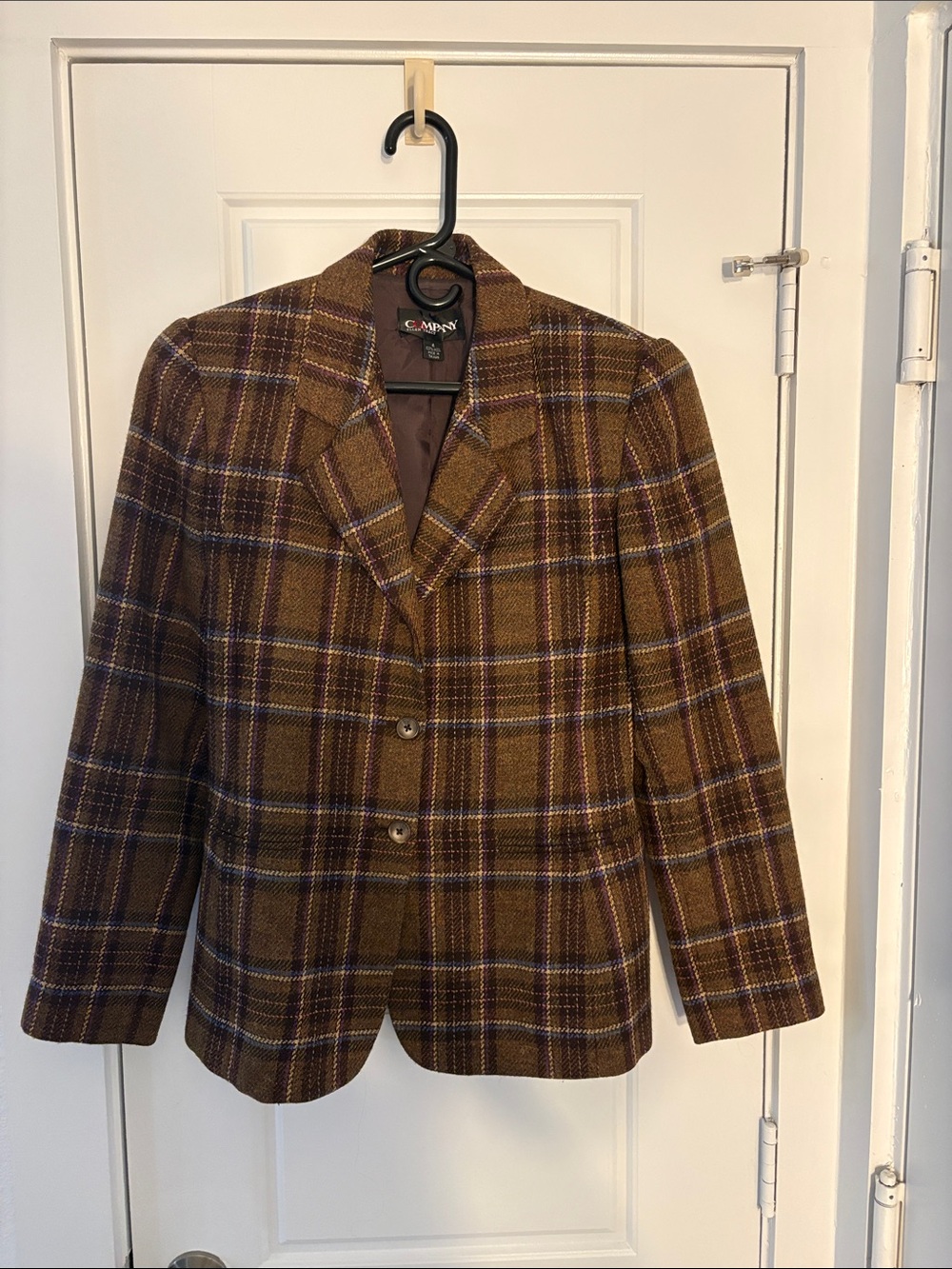 Ellen Tracy 100% Wool Brown Plaid Multicolor Blazer